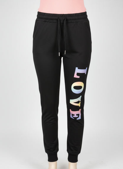 Trousers with a love design on the sides