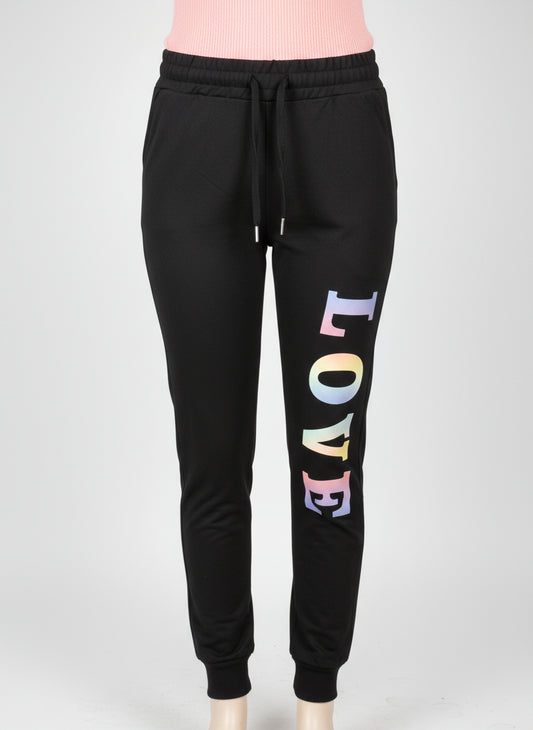Trousers with a love design on the sides