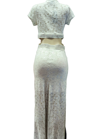 Off-white party dress with a sparkly silver rhinestone design
