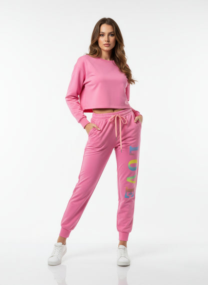 Trousers with a love design on the sides