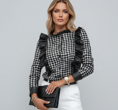 Blouse in black and white combination with check